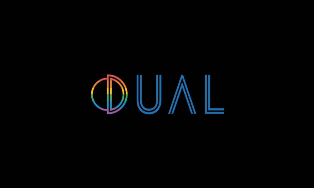 DUAL Pride logo rainbow colours